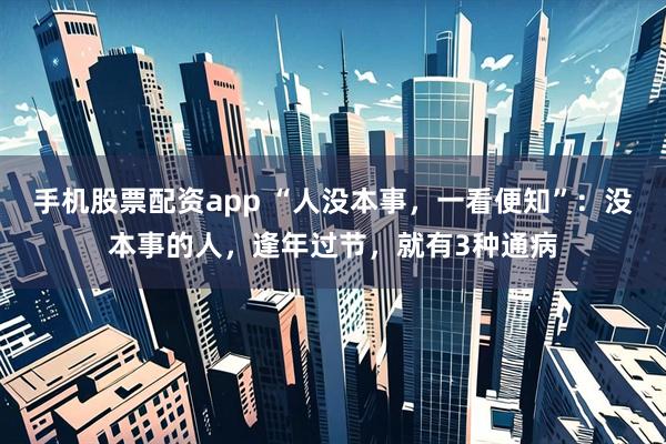 手机股票配资app “人没本事，一看便知”：没本事的人，逢年过节，就有3种通病